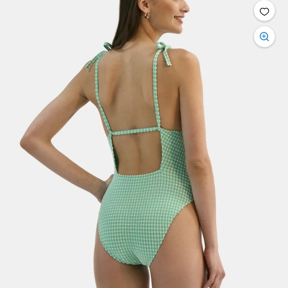 Time and Tru Gingham One Piece Swimsuit Tie Shoulder Women’s Large 12-14 Green - Picture 5 of 7